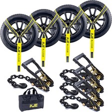 Kje 4 Pack Reflective Car Tie Down Straps For Trailers Tire Ratchet Strap Wi...