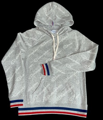 CHAMPION Hoodie Logo Sweatshirt Spellout Gray Heather w/ Drawstring Small NWOT