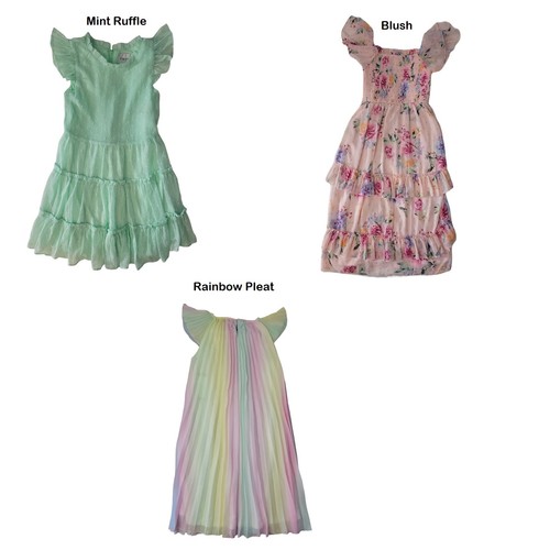 Rare Editions Girls Chiffon Ruffled Sleeve Lined Skirt Dress