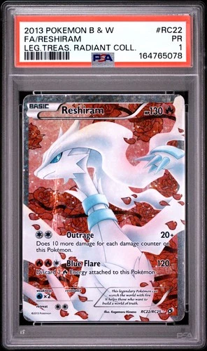 2013 POKEMON BLACK & WHITE LEGENDARY TREASURES #RC22 FULL ART/RESHIRAM PSA 1