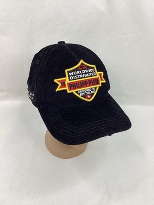 Philipp Plein Black Corduroy Baseball Cap Worldwide Patch Logo Strapback