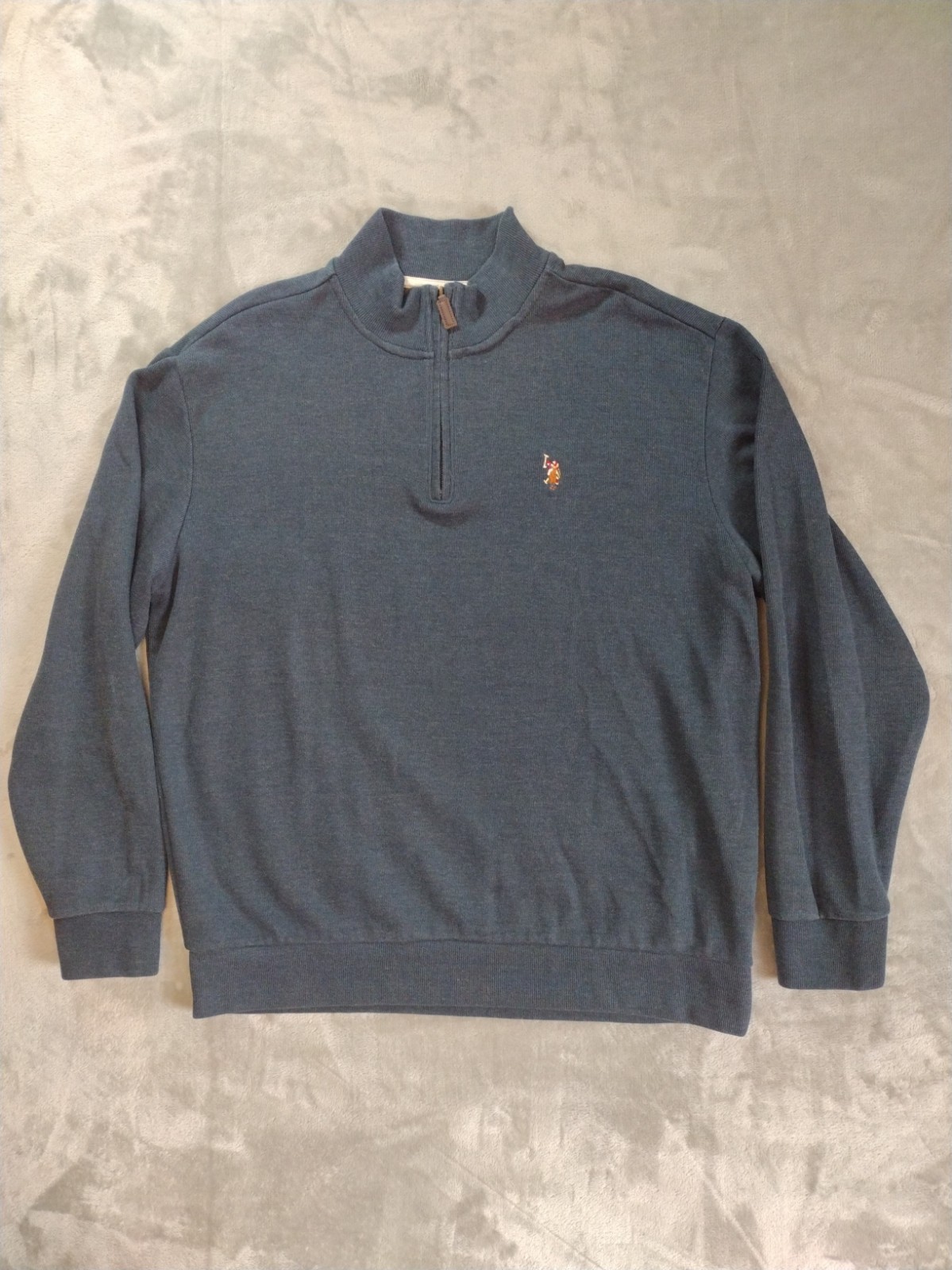 Vtg U S Polo ASSN. 1/4 Zip Sweater Mens XL Blue Grandpa Made In Bangladesh