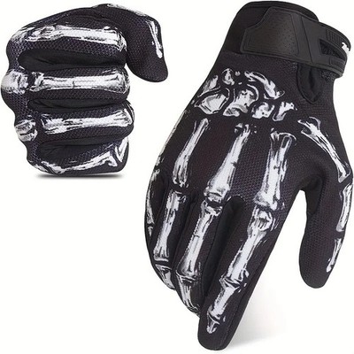 Biker Skeleton Bone Gloves Racing Cycling Motorcycle Mechanics Goth Full Finger