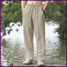 Men's Beach Pants Joggers Streetwear Cotton Linen Sweatpants Casual Pants