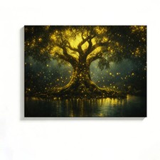 Glowing Tree Canvas Painting 2D Flat Frameless Wall Art for Home Office Decor