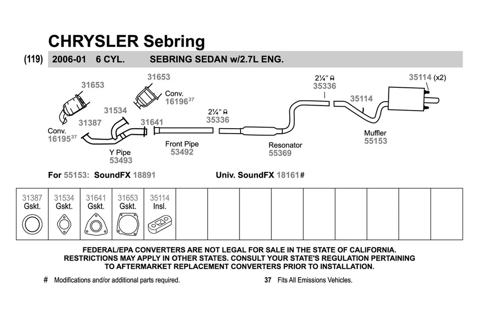 For Chrysler Sebring 2001-2006 Walker 53493 Aluminized Steel Exhaust Y-Pipe Foto 3 de 3