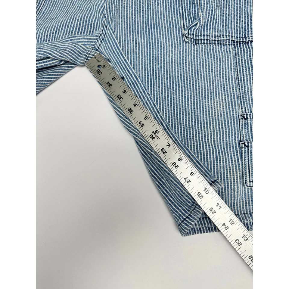 Pantalones Cortos de Jean Carpintero Vintage Años 90 Y2K Rayas Para Hombre Talla 38 Azul Blanco Rayas Foto 3 de 4