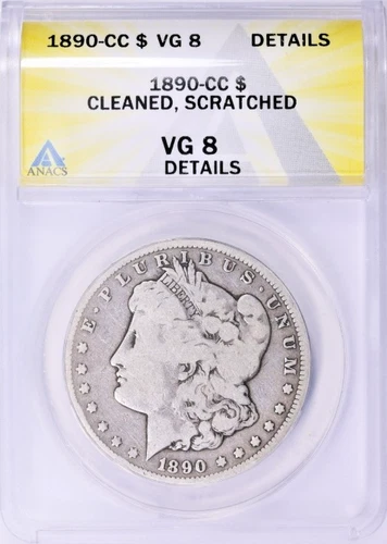 1890-CC Morgan Silver Dollar ANACS VG-08 Details