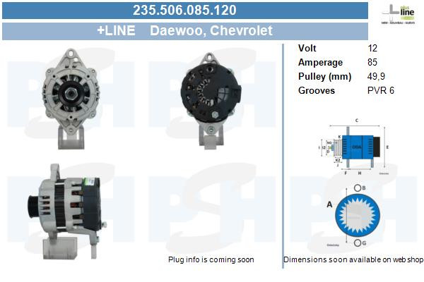 BV PSH Lichtmaschine Generator 85A 12V FüR Chevrolet Aveo/Kalos SchräGheck 1.4-image