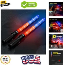 2 Pcs 21inch Red and Blue Light Baton, Signal Traffic Safety Wand Led Light w...
