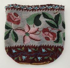 Vintage FLORAL FLOWERS Micro Glass Beaded Purse COLORFUL restore