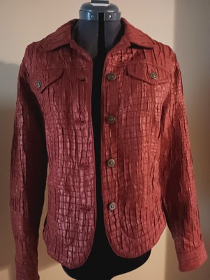 Ruby Red Crinkle Crushed Cooper/ Red Lightweight Jacket Size 6