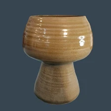 Modernist Planter Vase Or Candle Holder Signed Stoneware Pottery