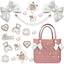 Everfunny Charms for Bogg Bag,Pearls,Butterfly Flowers and One Size, White