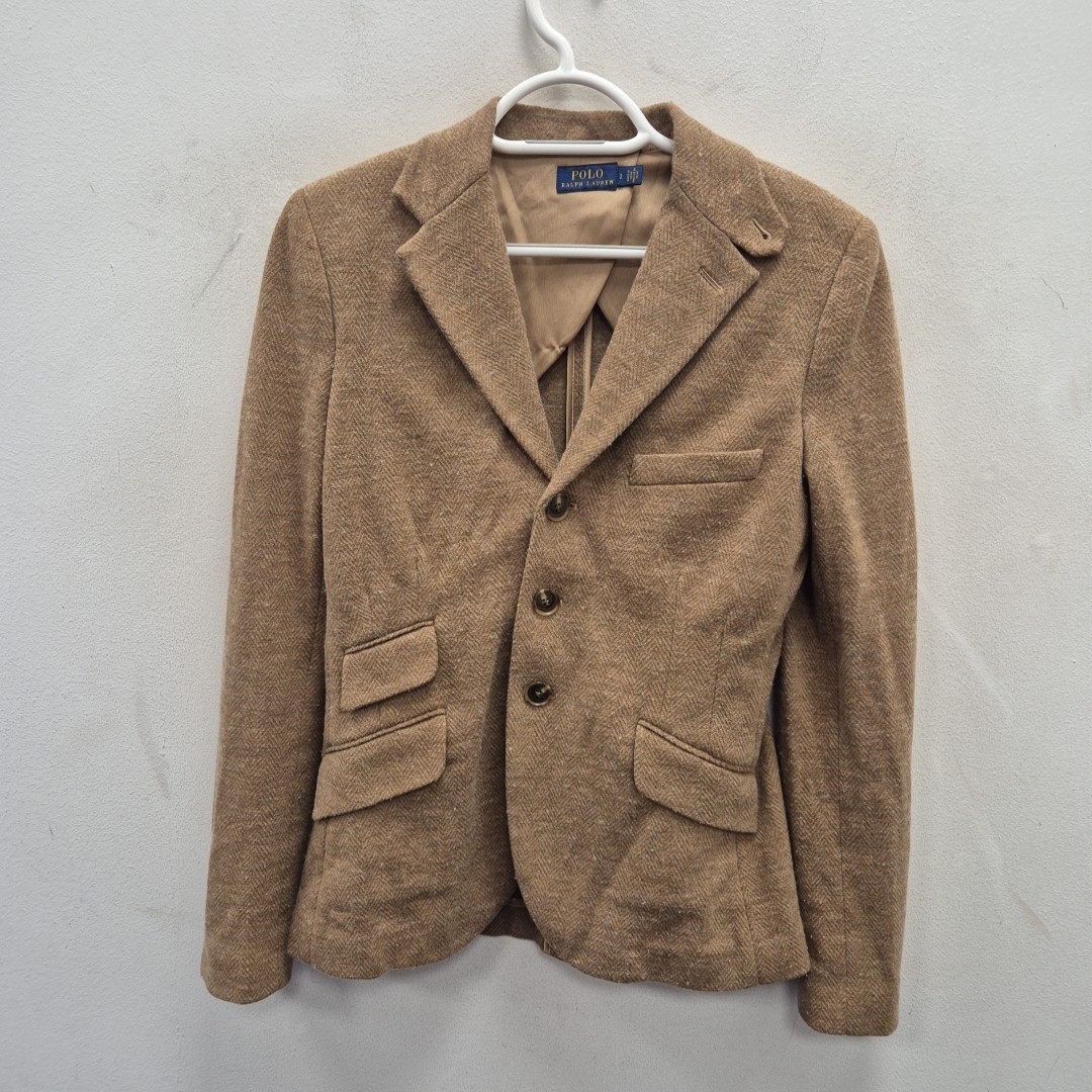 Ralph Lauren Damen Fischgrät Blazer Braun Preppy Blazer Jacke USA 2 UK 6
