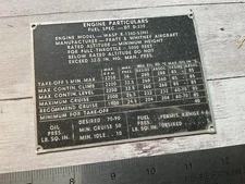 ORIGINAL WWII PRATT WHITNEY WASP R-1340 ENGINE AIRCRAFT DATA NAME PLATE