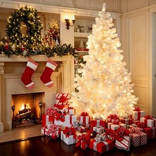 4/5/6/7FT White Artificial Christmas Tree Warm White LED Lights Spruce Bushy US