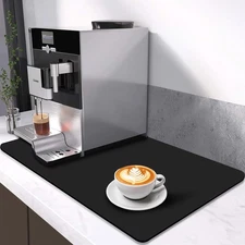 Coffee Mat Countertop 24x16in Super Absorbent Bar, Quick Dry Black Dish Drying