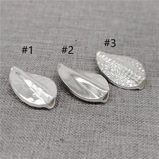 Sterling Silver Shiny Leaf Tube Bead 925 Silver Hammered Nature Bracelet Spacer