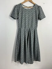 Womans Lula Roe Medium Multicolor Fit N Flare Dress Back Zipmshort Sleeves