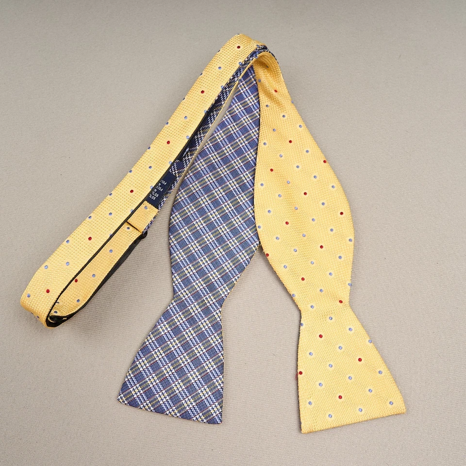 Галстук-бабочка Saddlebred из шелковой смеси желтый с синими точками клетчатый самостоятельный галстук регулируемый галстук - Изображение 3 из 4