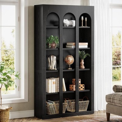 70.87-Inch Farmhouse Arched Bookcase 5-Tier Modern Bookshelf Shelving Unit-Black