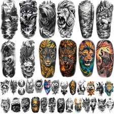 77 Sheets Forest Animals Temporary Tattoo for Women Men, 17 Sheets Half Arm L...