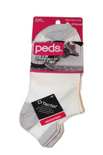 Peds Women's 2-Pr White w/ Silver Low Cut Ankle TACTEL Fiber Socks Sz 5-10