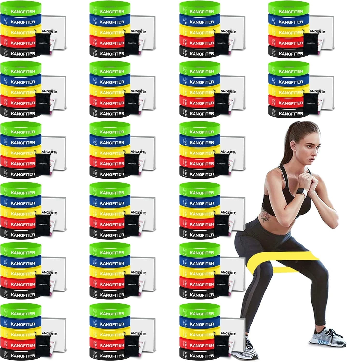 KANGFITER 100PCS Fitness Resistance Loop Bands Bulk Set