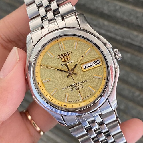 RARE Seiko 5 Superior Gold Whirlpool Dial Automatic 7S36-0030 Day Date Men Watch