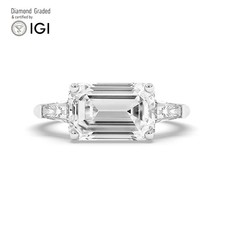 Emerald Diamond Trilogy Ring Platinum Labgrown 6 Ct Solitaire