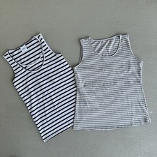 SET - Maternity Nursing Tank Tops Size M White Black Gray Stripes Mamalicious