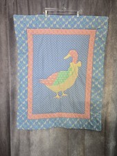 80s 90s Goose Quilt Wall Hanging Baby Blanket Applique Pastel Nursery Decor VTG