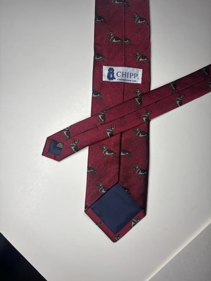 Corbata de jacquard roja 100 % seda Chipp para hombre perros pastores alemanes 60”x3,25” Foto 3 de 4