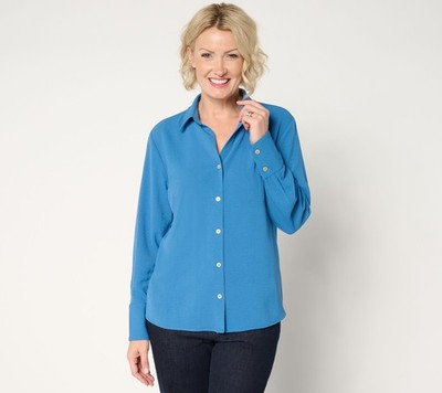 Susan Graver Women's Top Sz 2XS (XXS) Print or Solid St. Tropez Blue A677186