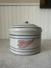 Red Wing Pottery 5.5” Pantry Canister Crock w Lid EUC Stoneware Blue Stripes HTF
