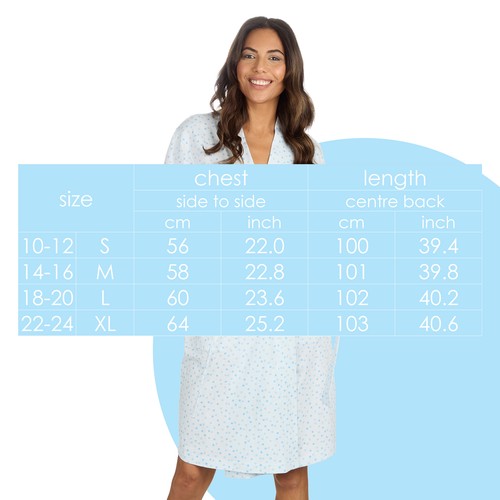Womens Lightweight Robe 100% Cotton Summer Gown Kimono Bathrobe Blue UK S M L XL - Picture 6 of 6
