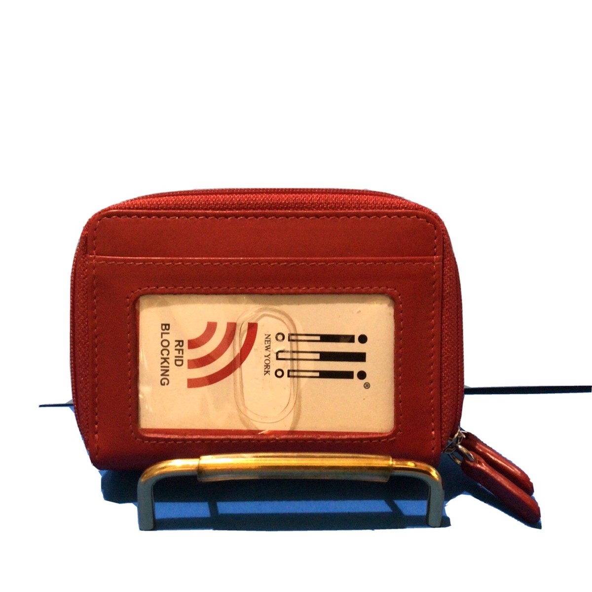 New ILI leather wallet credit card holder RFID 6714 red double accordion