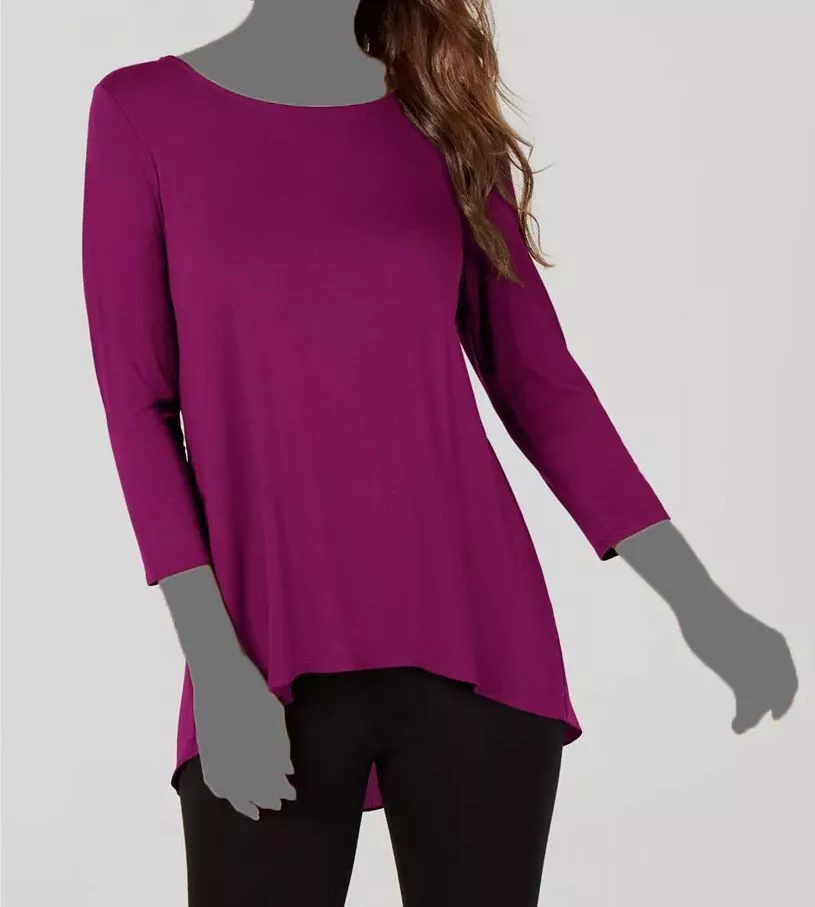 $40 Alfani Women's Purple Scoop-Neck 3/4 Sleeve Woven Mixed-Media Top Size  XL