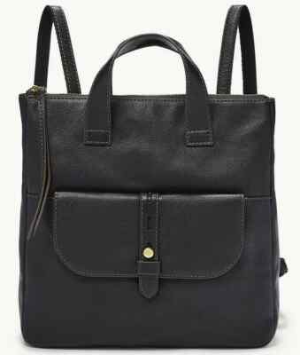 Fossil Hunter Black Leather Backpack SHB2695001 Brass Hardware NWT $180 MSRP F