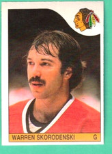 (1) WARREN SKORODENSKI 1985-86 O-PEE-CHEE # 255 HAWKS GOALIE ROOKIE   (G3938)