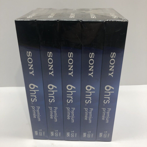 Sony 6 horas T-120 grado premium NUEVO sellado paquete de 5 cintas de video VHS en blanco grabación - Imagen 2 de 4