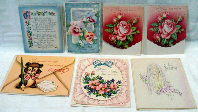 Group of 7 VINTAGE GREETING CARDS Get Well, Sympathy, Need To Hear From You