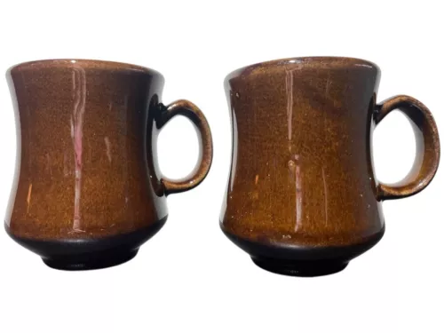 2 Vintage DCC USA Pottery Brown Restaurant Ware  Coffee Cups Mugs MCM Retro