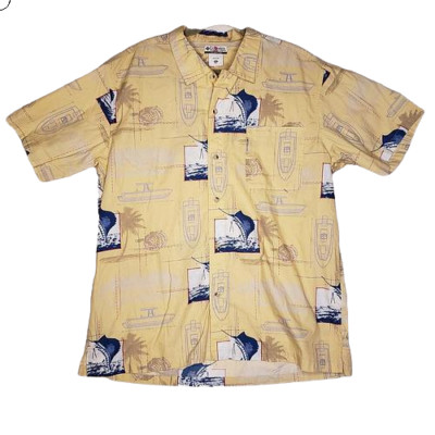 Columbia Swordfish Marlin Hawaiian Shirt Fishing Sportswear Yellow Mens Size XXL