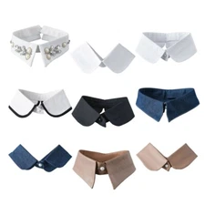 Casual Business Denims PU Leather Faux Collar Detachable Blouse Lapel Collar