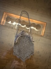Vintage Ornate Chainmail Mesh Purse With Filigree Clasp  Metal Chain Strap