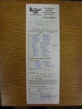 27/11/1999 Official 'Referee' Teamsheet: Clevedon Town v Boston United - Actual