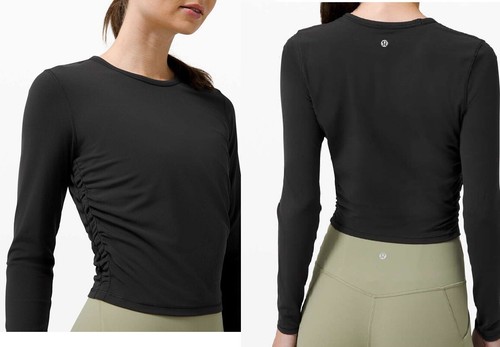 Black Nulu Cropped Long Top Tee 