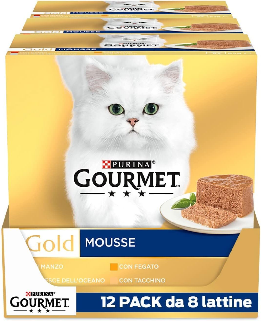 Purina Gourmet Gold Mousse per Gatti con Pesce, 85 g (Confezione da 96)